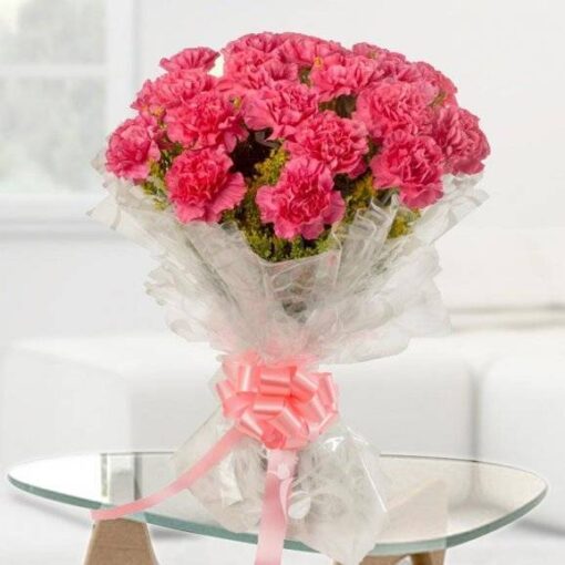 Pink Carnation Bouquet featuring delicate pink carnations arranged elegantly, ideal for celebrating love, appreciation, or special occasions.