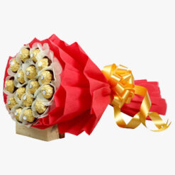 Ferrero Rocher Bouquet: an elegant arrangement of Ferrero Rocher chocolates, beautifully presented, ideal for gifting on special occasions or as a sweet treat.