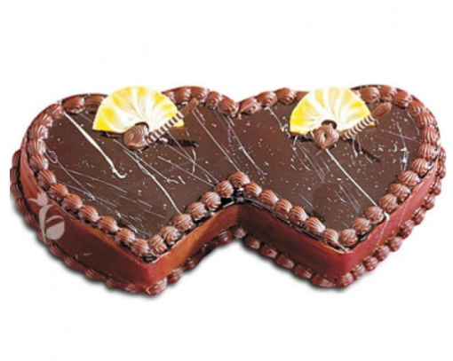 Double Heart Chocolate Cake featuring rich chocolate layers shaped into two hearts, ideal for romantic occasions and special celebrations.