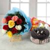 Chocolate Cake Mix with a Roses Bouquet, featuring rich chocolate flavor and elegant rose decorations, perfect for adding charm to any celebration.