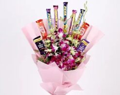 Choco Orchids Bouquet featuring a stunning arrangement of elegant orchids with a touch of chocolate, ideal for special occasions.