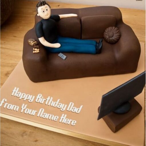 Delicious homemade cake for Dad with rich frosting and decorative elements