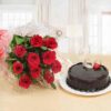 Roses Bouquet with Chocolate Cake: a beautiful bouquet of fresh roses paired with a rich chocolate cake, ideal for celebrating special occasions.