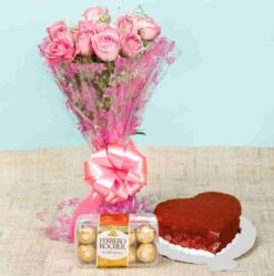 Red Velvet Cake Combo featuring a rich red velvet cake paired with complementary treats, elegantly presented and perfect for any celebration.