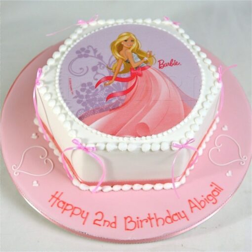 Barbie Doll Cake featuring a classic Barbie figurine with a beautifully decorated skirt made of cake and frosting, perfect for birthdays.