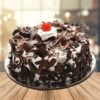 Black Forest Choco Flakes Cake with rich chocolate layers, cherries, whipped cream, and crunchy chocolate flakes, perfect for dessert lovers.