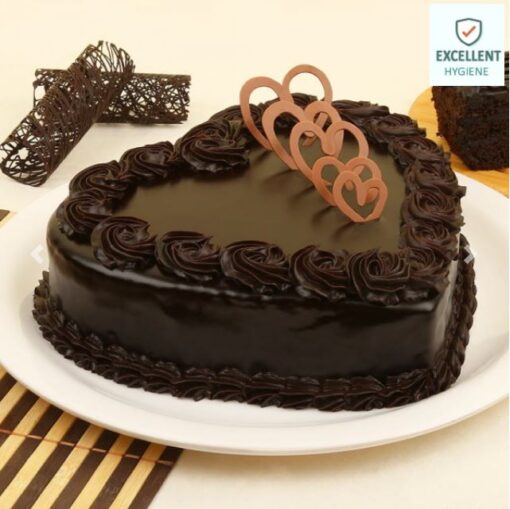 Choco Smooth Heart Cake with rich, smooth chocolate layers shaped into a heart, ideal for romantic occasions and special celebrations.