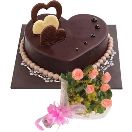 Choco Heart Cake with Beautiful Roses featuring rich chocolate layers and elegant rose decorations, perfect for a romantic and special occasion.