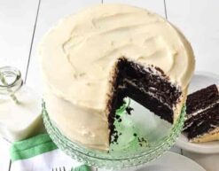 Choco Whipped Vanilla Cake with moist vanilla layers, rich chocolate, and light, fluffy whipped cream, ideal for a delicious and celebratory dessert.