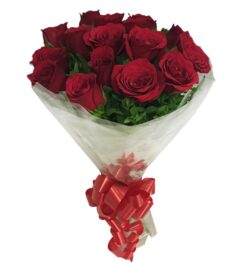 Wrapped Red Roses: a bouquet of fresh red roses elegantly wrapped in stylish paper, perfect for a romantic gift or special occasion.