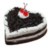 Heart-shaped Black Forest cake with layers of rich chocolate, cherries, and whipped cream, decorated elegantly for a romantic or special occasion.