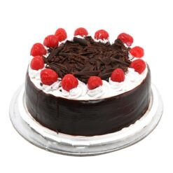 Black Forest Cake with rich chocolate layers, cherries, and decadent chocolate shavings, ideal for any special celebration.