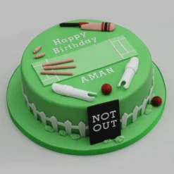 Cricket-themed birthday cake with vibrant decorations and sporty details, ideal for cricket fans celebrating a special occasion.