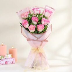 Blushing Rose Garden Bouquet – Elegant Arrangement of Soft Pink Roses and Greenery for a Charming and Sophisticated Gift