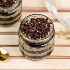 Duo of sweet cream cake jars with chocolate chips, perfect for dessert lovers and gifting