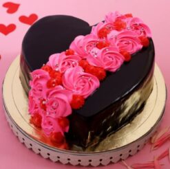 Rose Decorated Heart Cake with elegant rose designs, perfect for romantic occasions and special celebrations, featuring a beautiful heart-shaped cake.