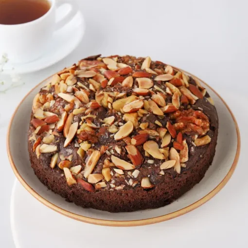 Chocolate Almond Dry Cake with rich chocolate and crunchy almonds, offering a moist and flavorful treat for any celebration.