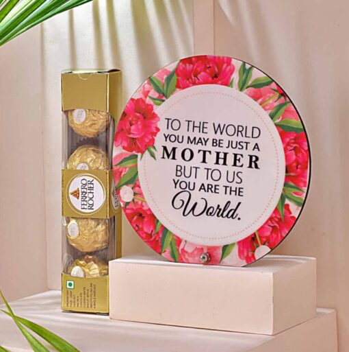 Mom Is My World Gift Hamper featuring a selection of treats and gifts, ideal for celebrating and honoring Mom with a thoughtful gesture.