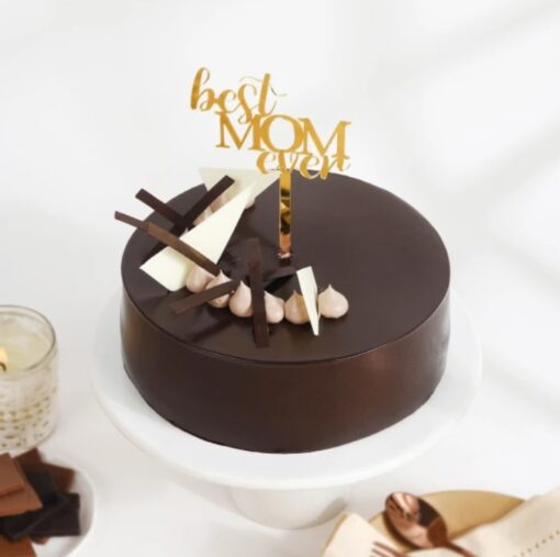 Mom's Chocolate Elegance Cake – a beautifully crafted chocolate cake showcasing elegance and decadence, perfect for celebrating Mother's Day.