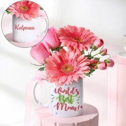 Charming bouquet of vibrant flowers arranged in a special mug, designed to make Mom’s day extra memorable and thoughtful.