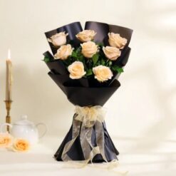 Peachy Rose Delight Bouquet – Elegant Arrangement of Peach Roses for a Charming and Delightful Gift