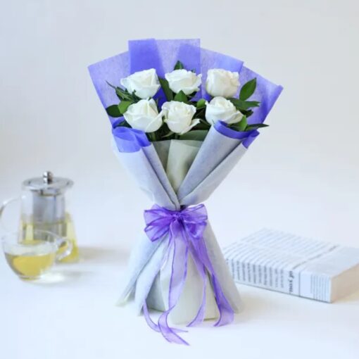 Pure White Serenity Roses Bouquet – Elegant Arrangement of White Roses for a Tranquil and Graceful Gift