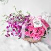 Purple Orchid and Pink Rose Basket For Mom – Elegant Basket Arrangement of Purple Orchids and Pink Roses for a Special Mother's Day Gift