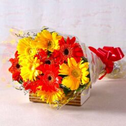 Red & Yellow Gerberas Bouquet with vibrant red and yellow gerberas, ideal for brightening up celebrations and adding a cheerful touch.