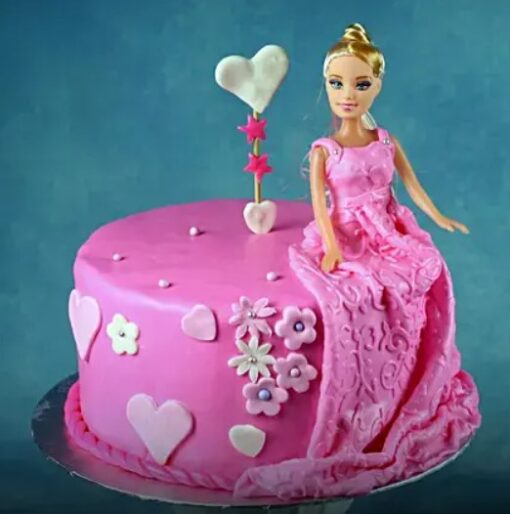 Princess Barbie Fondant Cake with detailed Barbie design and colorful fondant decorations, ideal for a child's birthday celebration.