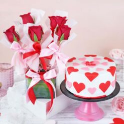 Rose Bouquet & Cake featuring a stunning bouquet of roses paired with a delectable cake, ideal for special occasions and gifts.