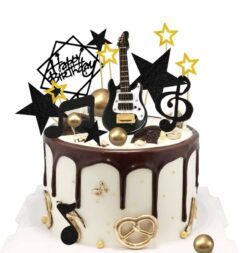 Guitar Design Oreo Chocolate Cake with rich chocolate layers and Oreo cookie accents, featuring a creative guitar design ideal for music-themed celebrations.