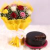 Vibrant mix of flowers alongside a delicious cake, showcasing colorful blooms and a tasty treat, ideal for festive occasions.