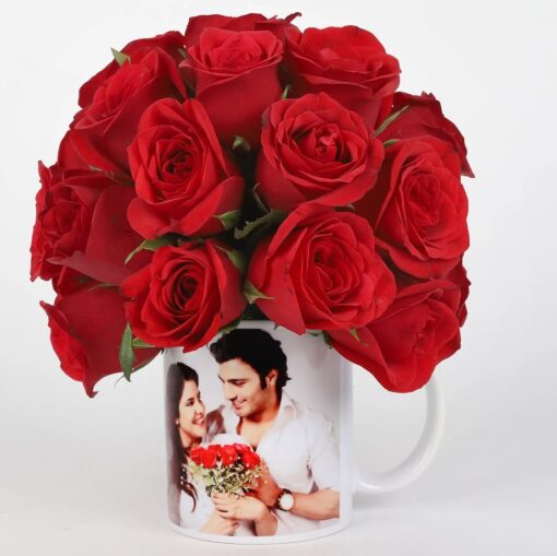 20 Red Roses in a Personalized Mug featuring a bouquet of 20 red roses arranged in a custom mug, ideal for a special gift.