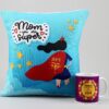 Super Mom Printed Cushion and Mug Combo featuring a cushion and mug with a 'Super Mom' design, ideal for a heartfelt gift.