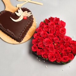 Heart Shaped Cake & Flowers featuring a charming cake design with fresh flowers, ideal for romantic occasions and special celebrations.