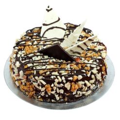 Choco Crunchy Cake with rich chocolate layers and crispy, crunchy bits, offering a delightful and indulgent dessert experience.