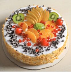 Mix Fruit Cake with a variety of fresh fruits and vibrant colors, ideal for celebrations and special occasions, showcasing a delicious and fruity design.