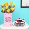 Lovely Roses With Cake, featuring beautiful roses and a delicious cake, ideal for adding a special touch to any occasion.