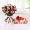 Small Rose Bouquet with Cake, featuring elegant roses and a delicious cake, ideal for adding a charming touch to any special occasion.