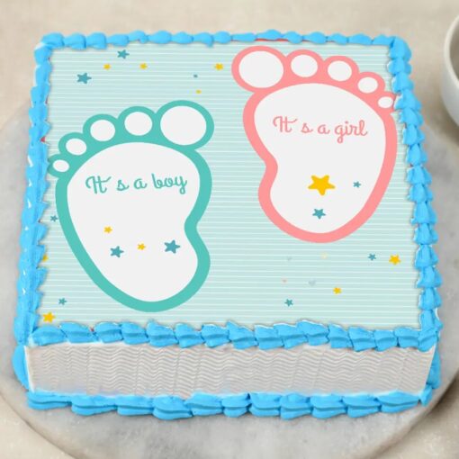 Charming Baby Shower Square Cake adorned with lovely decorations, perfect for celebrating the arrival of a new baby at a shower event.