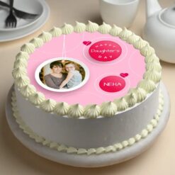 Daughter’s Day Photo Celebration Cake beautifully decorated with personalized images, perfect for celebrating and honoring your beloved daughter on her special day.