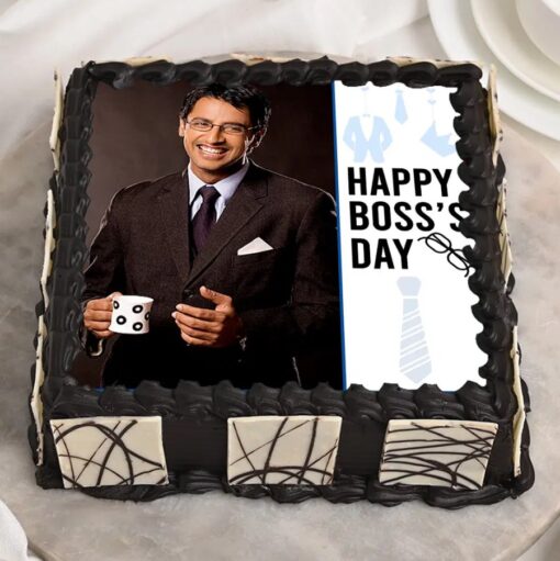 Delicious Boss Day Photo Cake featuring a personalized image, perfect for celebrating and honoring your boss with a sweet and memorable treat.