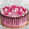 Rosy Strawberry Indulgence Cake with layers of strawberry cream and floral decorations, perfect for special celebrations and dessert lovers.