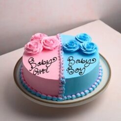 Sweet Baby Gender Reveal Cream Cake decorated with vibrant colors, ideal for celebrating and revealing the gender of your baby.