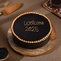 Luxurious Belgian Chocolate New Year Cake with rich layers and festive decorations, ideal for adding indulgence to your New Year’s celebration.