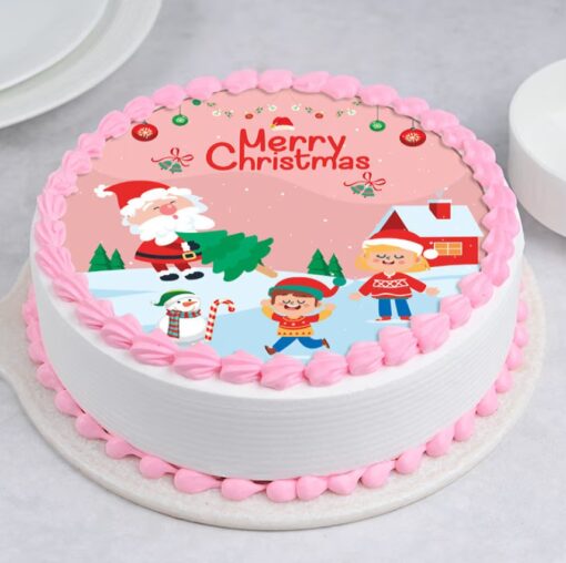 Festive Christmas Cake decorated with holiday-themed elements, ideal for Christmas parties and joyful holiday gatherings.