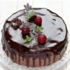 Frosty Chocolate Christmas Cake with winter-themed decorations, showcasing a festive and rich chocolate design.