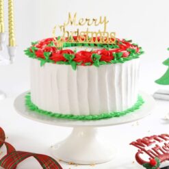 Frosted Christmas Rose Cake featuring delicate frosted rose decorations, ideal for bringing elegance and festive charm to your holiday gatherings.