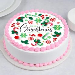 Christmas Photo Magic Cake with an edible photo centerpiece, festive frosting, and holiday decorations.