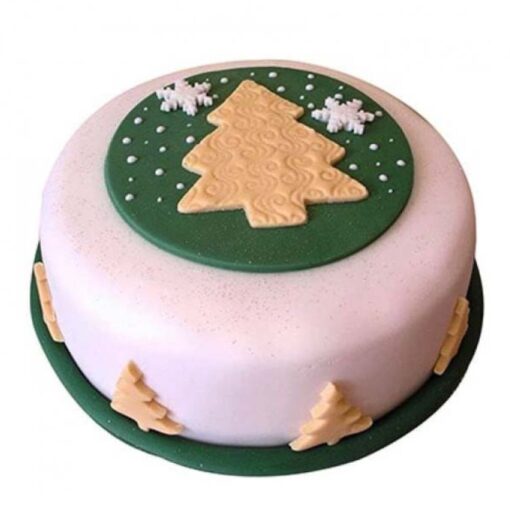 Holiday Christmas Tree Cake shaped like a Christmas tree, beautifully decorated with festive accents, perfect for holiday celebrations.